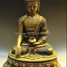 2" Непал Чистого Серебра 24 К Золото Сиденья Шакьямуни Будда шакьямуни Статуя Дракона
