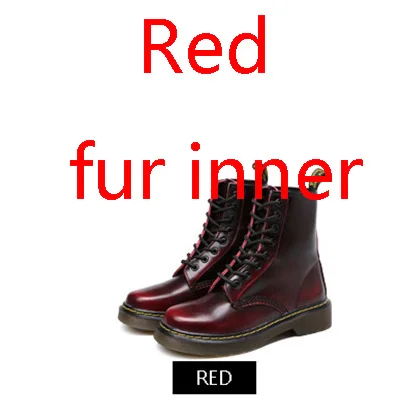 Г., женские ботинки из натуральной кожи Военная обувь Botas Feminina, женские модные ботильоны в байкерском стиле женская обувь - Цвет: red fur inner