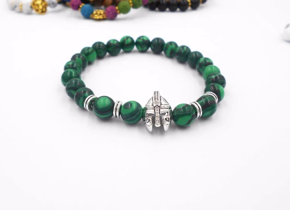 

Antique Roman Warrior Gladiator Helmet Bracelet Men Black Lava Rock Stone Bead Bracelets For Men