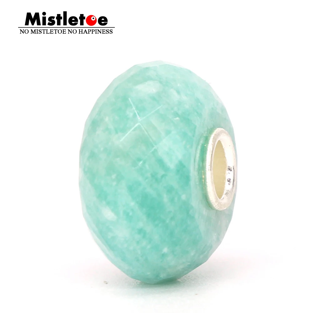 

Mistletoe 925 Sterling Silver 3.6mm Core Size Faceted Natural Amazonite stone Onyx Charm Bead Fit European 3mm Bracelet Jewelry