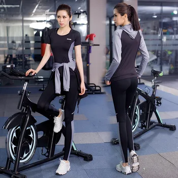 

3 Pcs Yoga Set Sportswear Tracksuit for Women Night Running Yoga Fitness White Hoodie Tops Sports Yoga Pants Gym Workout Set