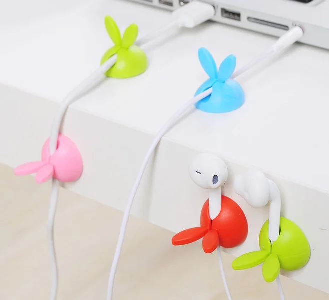 

4pcs Winder Wrap Cord Cable Storage Desk Set Rabbit Shaped Wire Clip Organizer Space Saving Desk Accessories Office Supplies