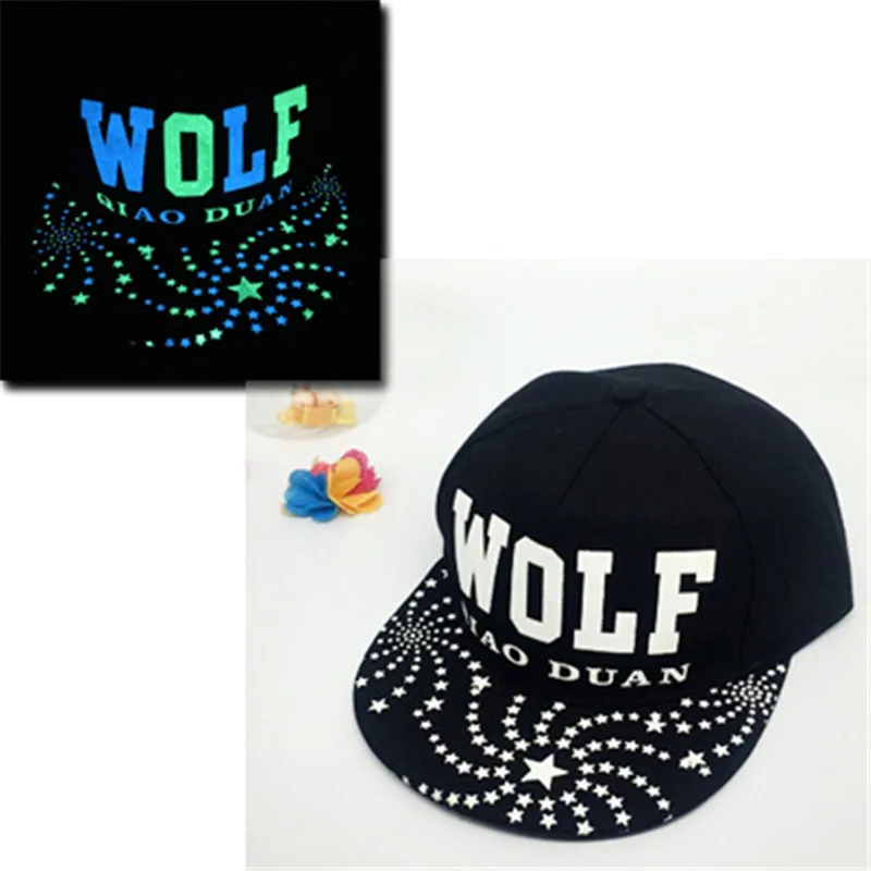 Светящаяся шляпа для женщин и мужчин, флуоресцентная бейсболка s, светильник для девушек, бейсболка, светится в темноте, хип-хоп шапки, Casquette boy304 - Цвет: Wolf(mi cai)