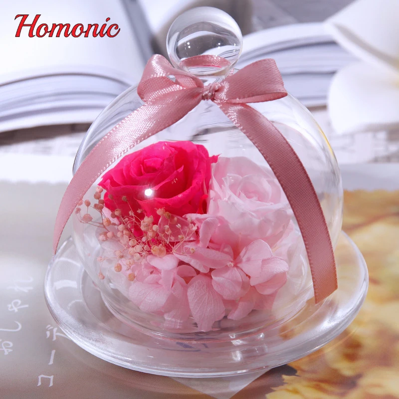Eternal Artificial Rose Flower in glass Floral Preserved Dried Flowers