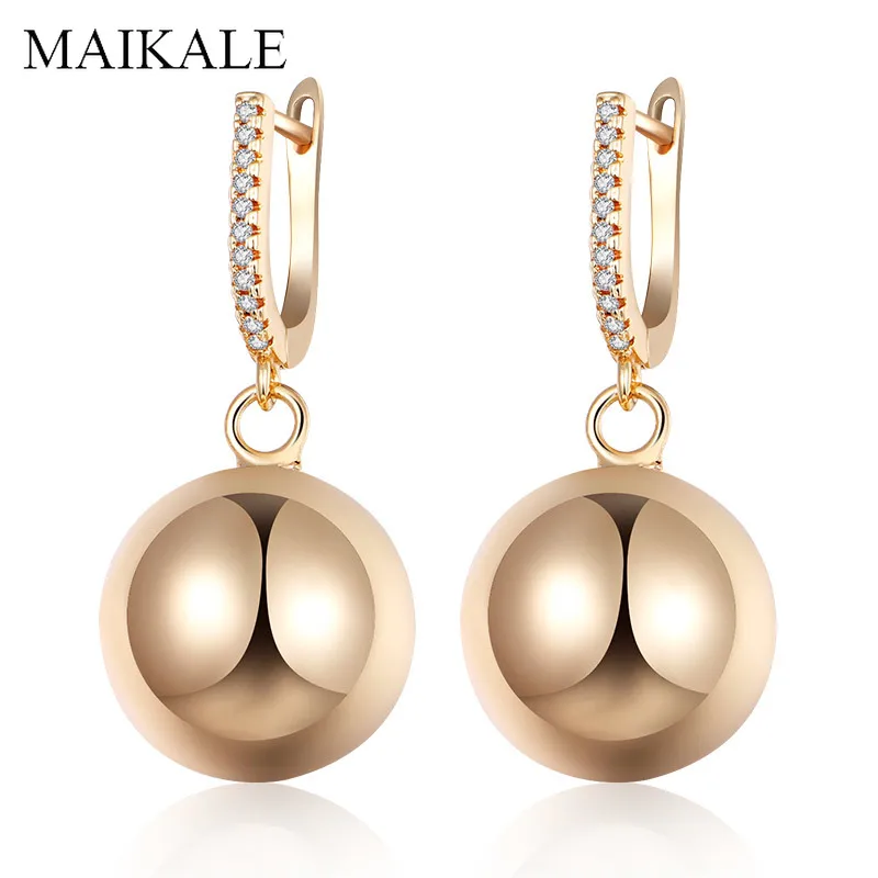 

MAIKALE Simple Metal Big Ball Earrings Gold Silver Cubic Zirconia Drop Earrings Statement Earrings for Women Jewelry Charm Gifts