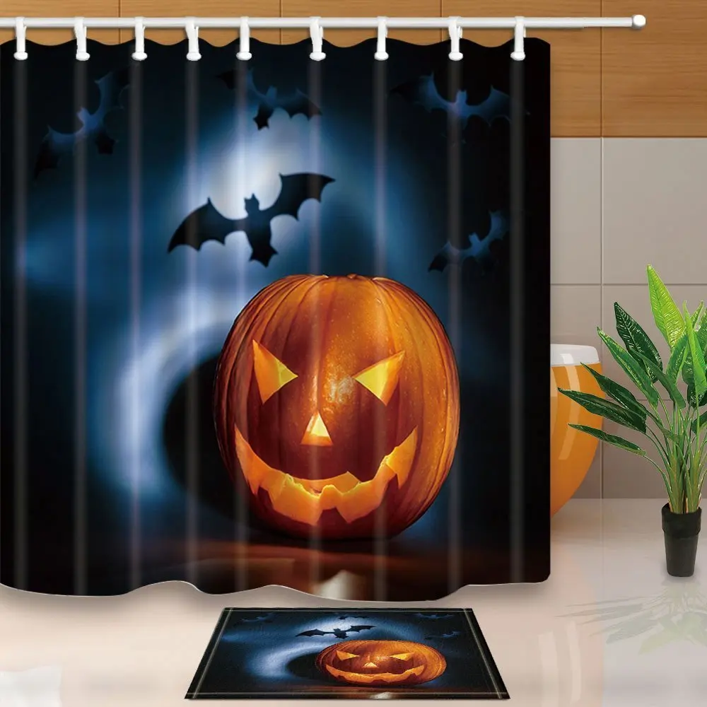 Halloween Decor Smiling Pumpkin with Bat in the Sky Waterproof