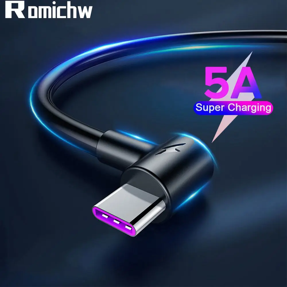 

Romichw 5A 1M 2M Fast Charging Cable USB Type-C Cable for Huawei P20 Mate 20 Pro Samsung S9 S8 USB C Cable Super Charger Cord