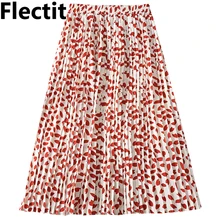 Женская плиссированная юбка с цветочным рисунком, эластичная талия, длина до середины икры, Цветочная юбка средней длины, Женская юбка для отдыха, праздничная юбка