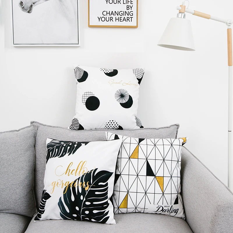 

Plush Material Geometry Chair Cushion Scandinavian Simple Cushions Home Decor Black And White Gold Style Cushion Covers For Sofa