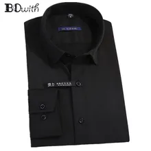 Новое поступление, черные однотонные рубашки для мужчин, рубашка с длинными рукавами, мужская деловая одежда, деловые мужские рубашки, формальные 4XL
