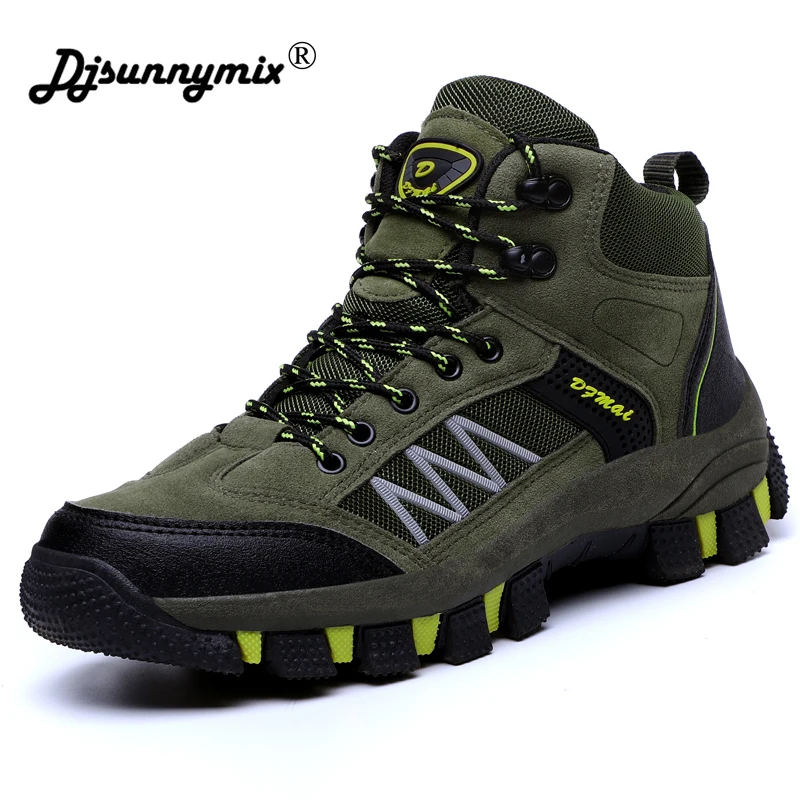 

DJSUNNYMIX Men Snow Boots Autumn Non-Slip Men Climbing Outdoor Mid Hiking Mountain Trekking Shoes Waterproof Men Footwear