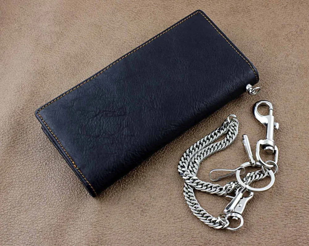 Мужской Длинный кошелек из натуральной кожи с цепочкой для ключей|wallet purse|long