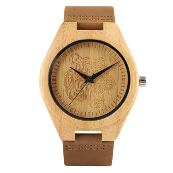 

Hot Sale Natural Bamboo Tiger Head Fashion Creative Quartz Wrist Watch Trendy Handmade Modern Gift Women Men relogio feminino