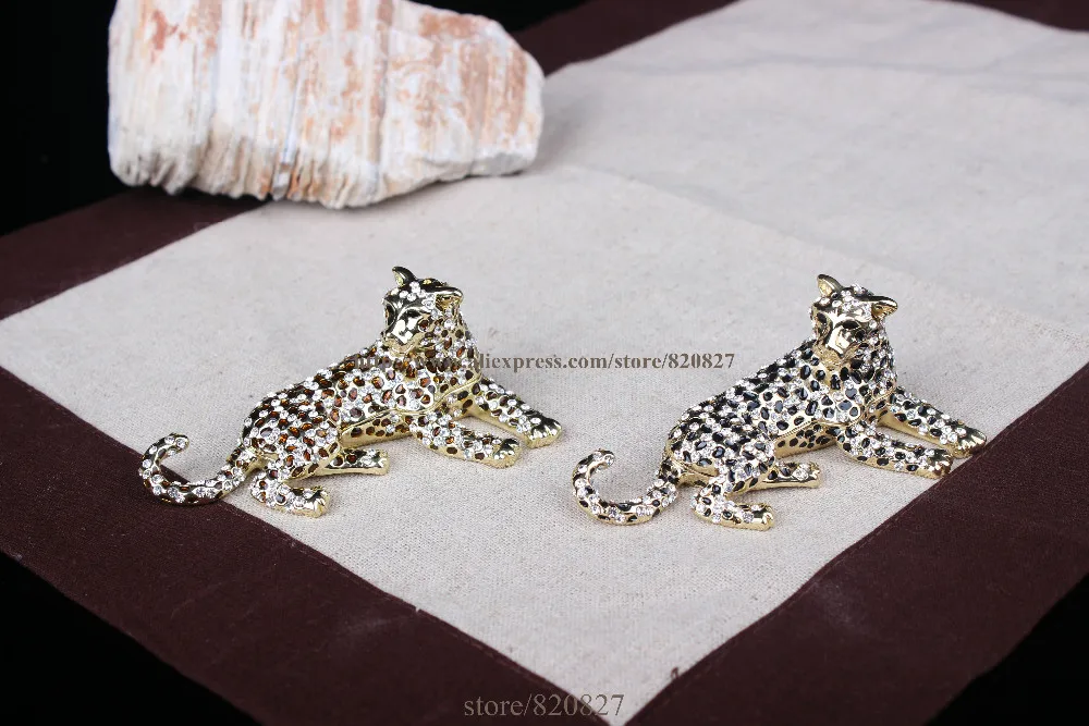 Leopard форма шкатулка Leopard металлические изделия небольшие украшения держать в поле кристаллы леопарда Изукрашенный Pewter Trinket дикой природы подарки