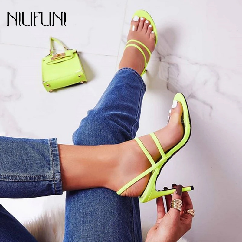 

Women PVC Clear Double Strap Thin High Heels Slide Sandals Open Toe Slip On Mule Dress Slippers Summer Shoes Casual Party Shoes
