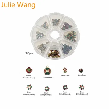 

Julie Wang 100PCS/BOX Mixed Colorful Enamel Bead Caps Chrams Accessory Set Necklace Earring Bracelet Findings Jewelry Making