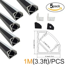 5 компл./лот 1 м черный V форма светодиодный алюминиевый профиль с молочной оболочкой для Светодиодные ленты светильник установки алюминиевый профиль