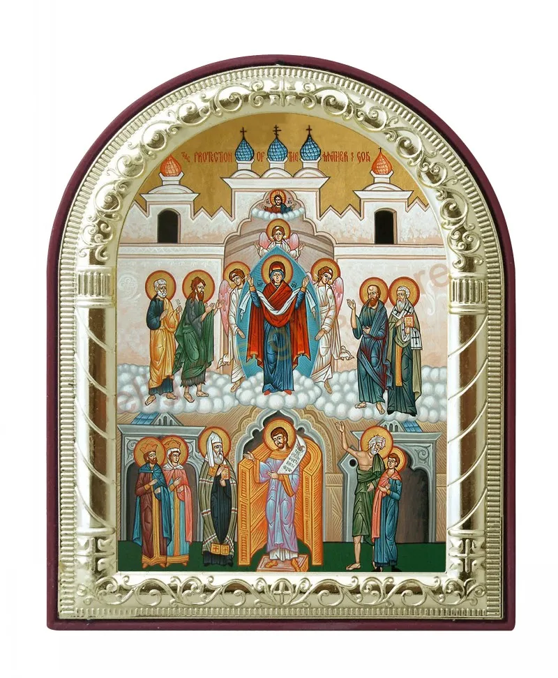 

greek orthodox church supplies vintage mother of god photo frame home ornament decoration plated silver metal on plastic frame