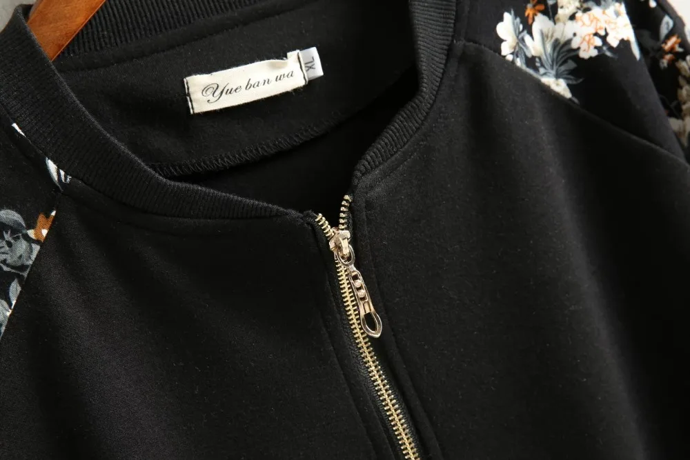 Greatest 2016 Plus size Streetwear Floral bomber jacket women Knitted fabrics Casual long sleeves jacket hig