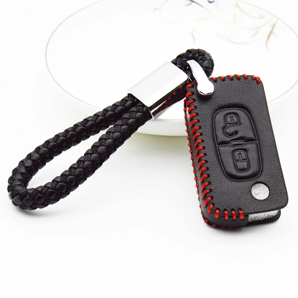 Кожаный чехол для автомобильного ключа Peugeot 107 207 307 308 407 607 Citroen C2 C3 C4 C5 C6 C4L тесьма