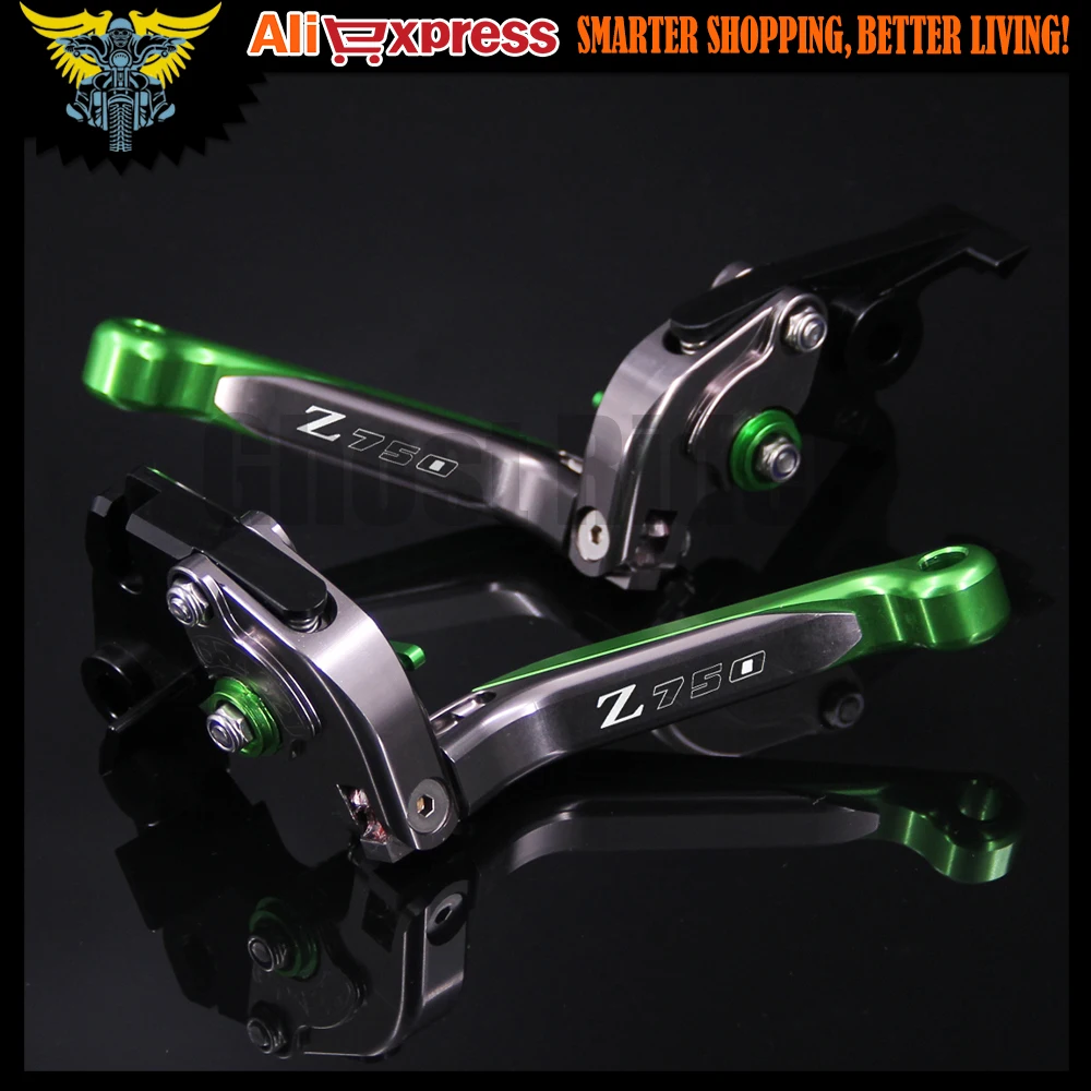 ! Зеленые + титановые складные рычаги тормозной муфты CNC Logo(Z750) для Kawasaki Z750 Z 750 (не