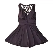 Новинка, M-3XL, женский купальник, Одноцветный, пуш-ап, с юбкой, купальный костюм, с подкладкой, цельный, размера плюс, для плавания, пляжная одежда, платье, сексуальная одежда для плавания