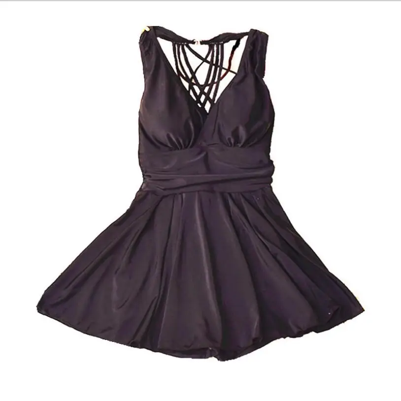 

2019 M-3XL New Women Swimsuit Solid Push Up Skirted Bathing Suit Padded One Piece Plus Size Swim Beach Wear Dress Sexy Swimwear