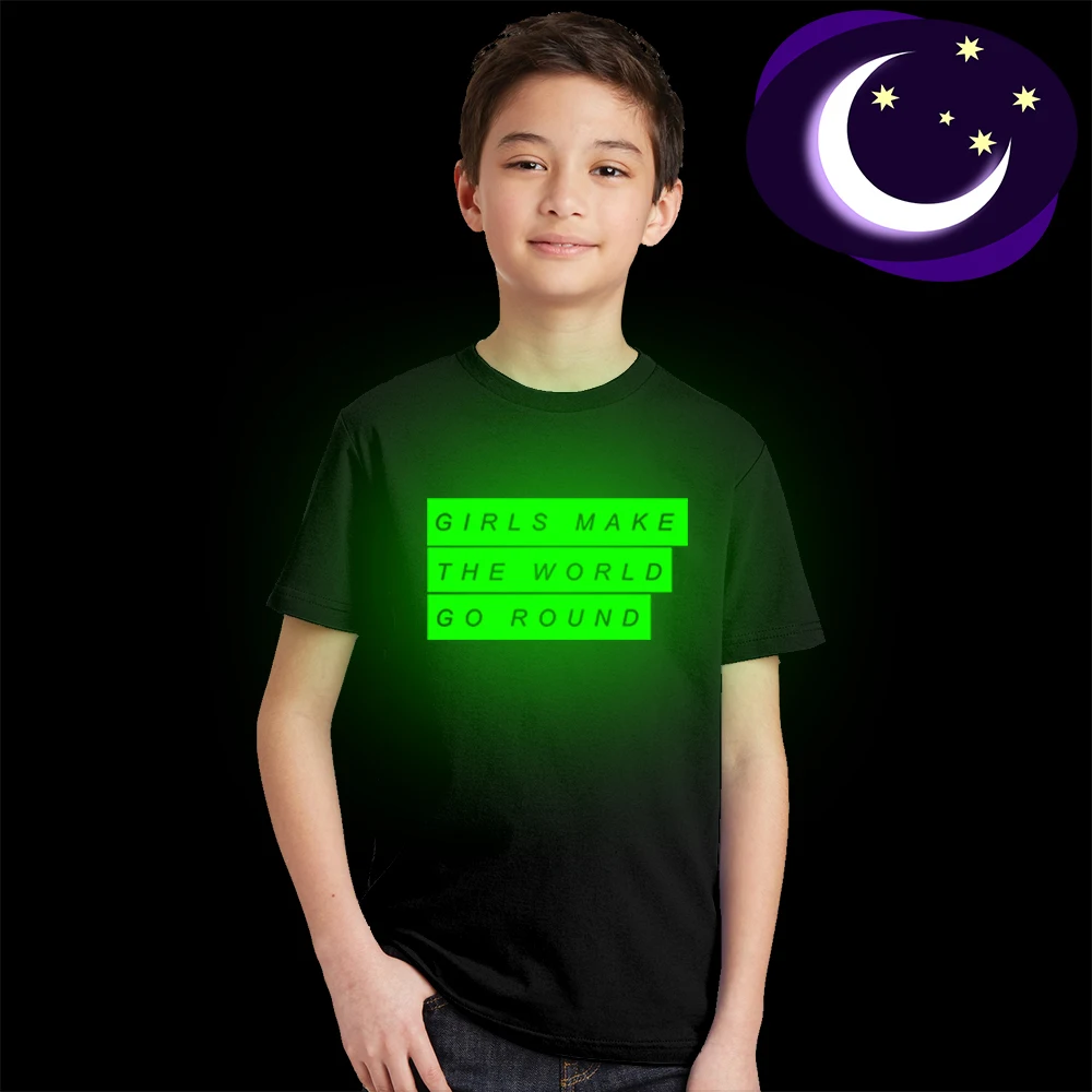 

GIRLS MAKE THE WORLD GO ROUND KIDS Glow In Dark TSHIRTS Boy Girl T Shirt for Children Toddler Clothes Funny Short Sleeve Top Tee