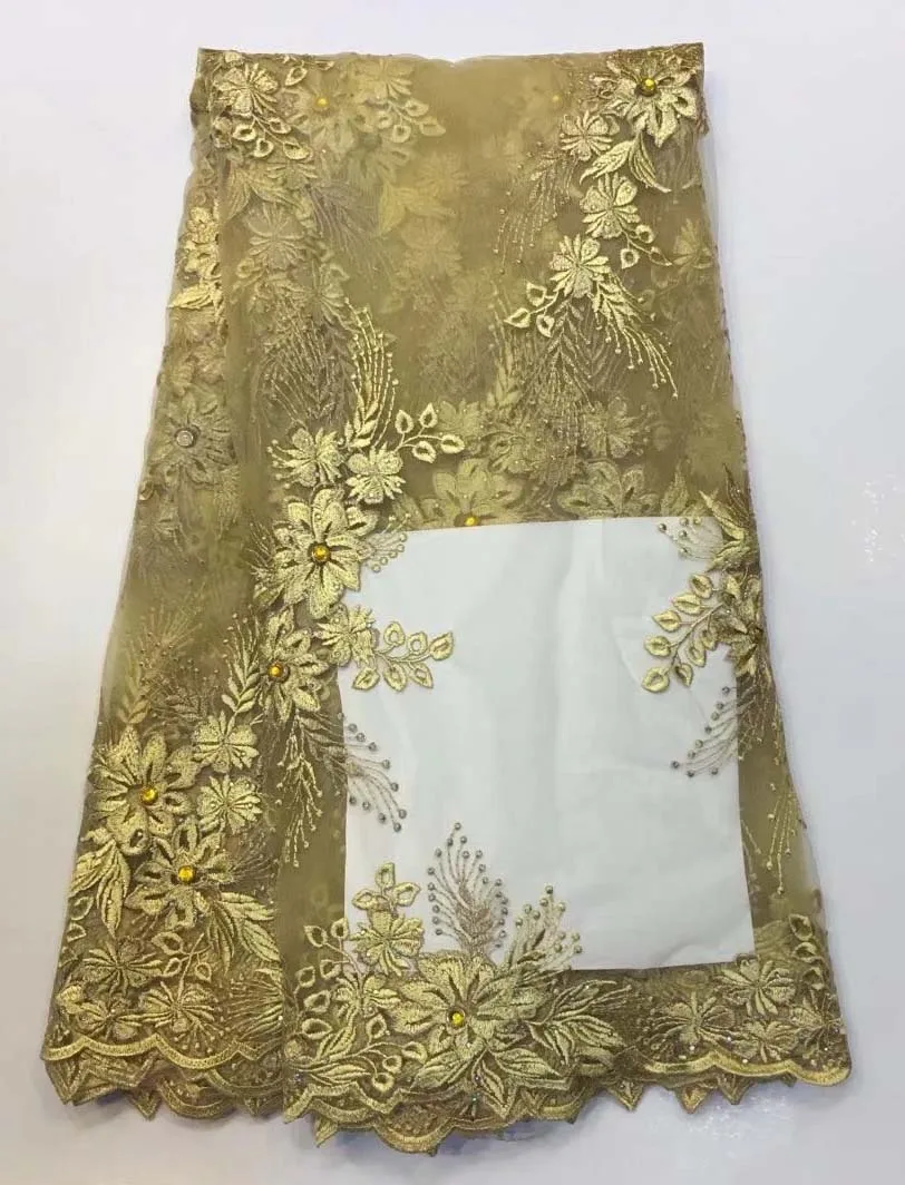 

Latest African Laces Fabrics Embroidered African Guipure French Lace Fabric With Beads for wedding dress