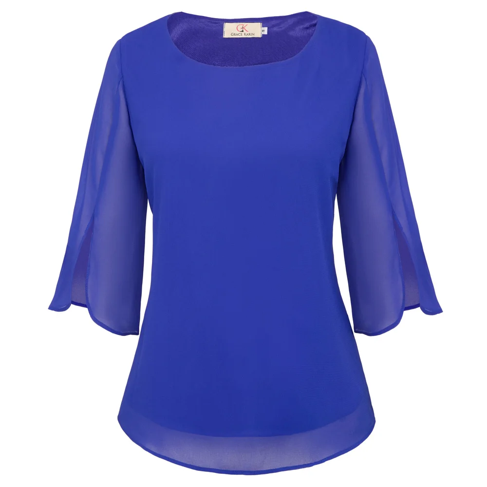 

Women's Summer Casual Loose Tee Three Quarter Sleeves Crew Neck Split Sleeves T-Shirt Female Clothing Solid Chiffon Tops 2017