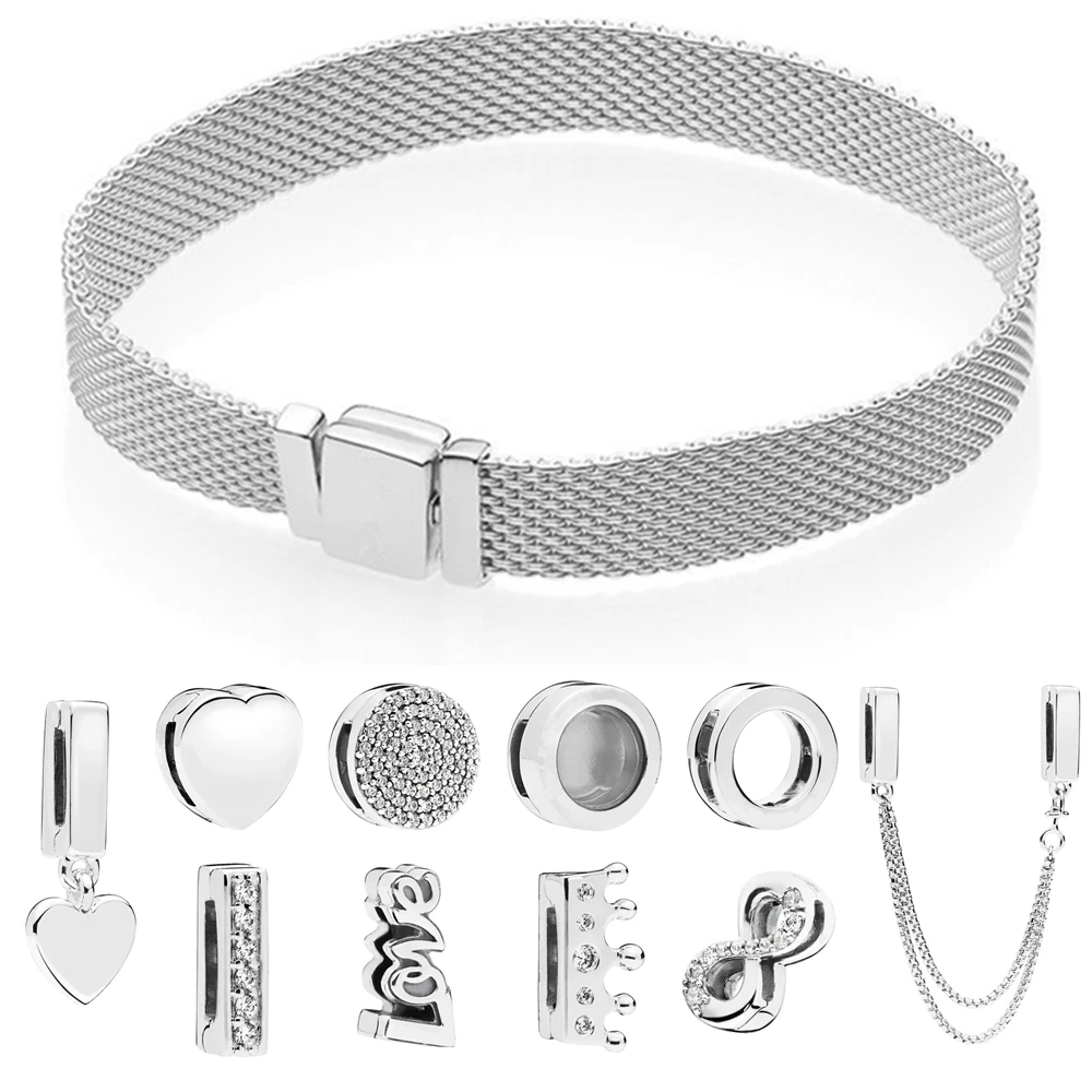 

Slovecabin 925 Sterling Silver 2018 New Reflexion Bracelet & Charms Clips Zircon Clear CZ Rose Gold Color Beads Making Jewelry