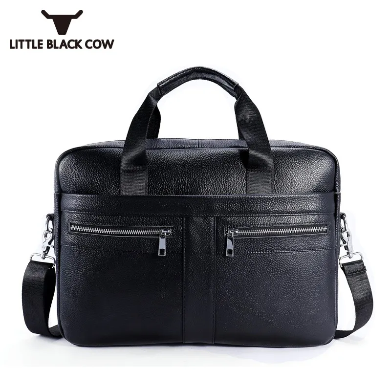 

Travel Notebook Handbags Men Zipper Black Briefcase Office Totes Men High Quality Vintage Cow Leather Shoulder Bag Male 36 CM