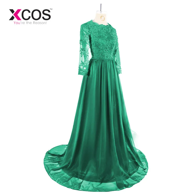 Vestidos De Festa 2017 Дубаи темно зеленые мусульманские Вечерние платья с длинными