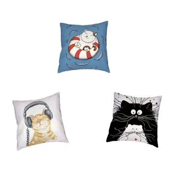 

Cute Cartoon Style Pillow Cat Siam Multi Color Background Linen Cotton Material Suitable Children Room Decoration Cushion Cover