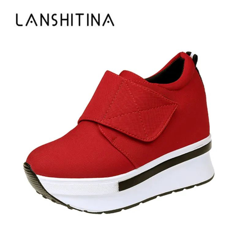 

2019 Women Wedges Casual Shoes Zipper Height Increased Sneakers Breathable Red Women Spring Walking Flats Trainers Canvas Shoes