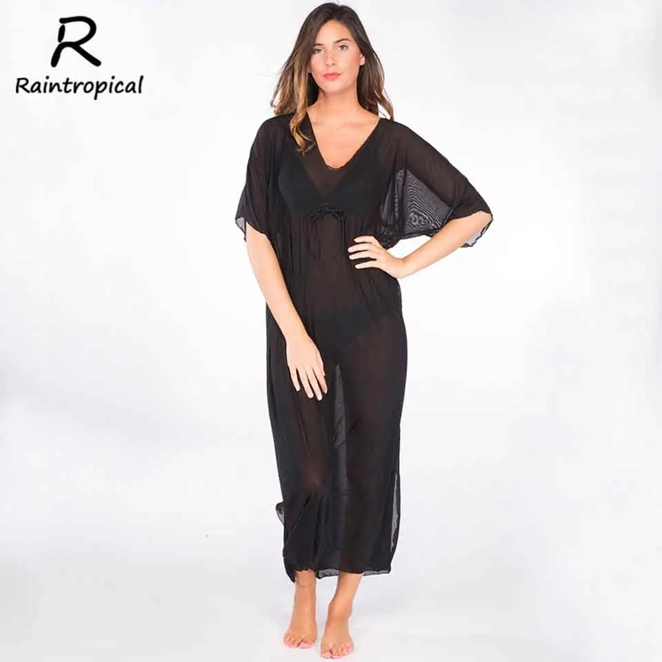Raintropical 2019 Cover Up Bikini Mesh Print Swimsuit Women Summer Beach Dress Ladies Cover Ups