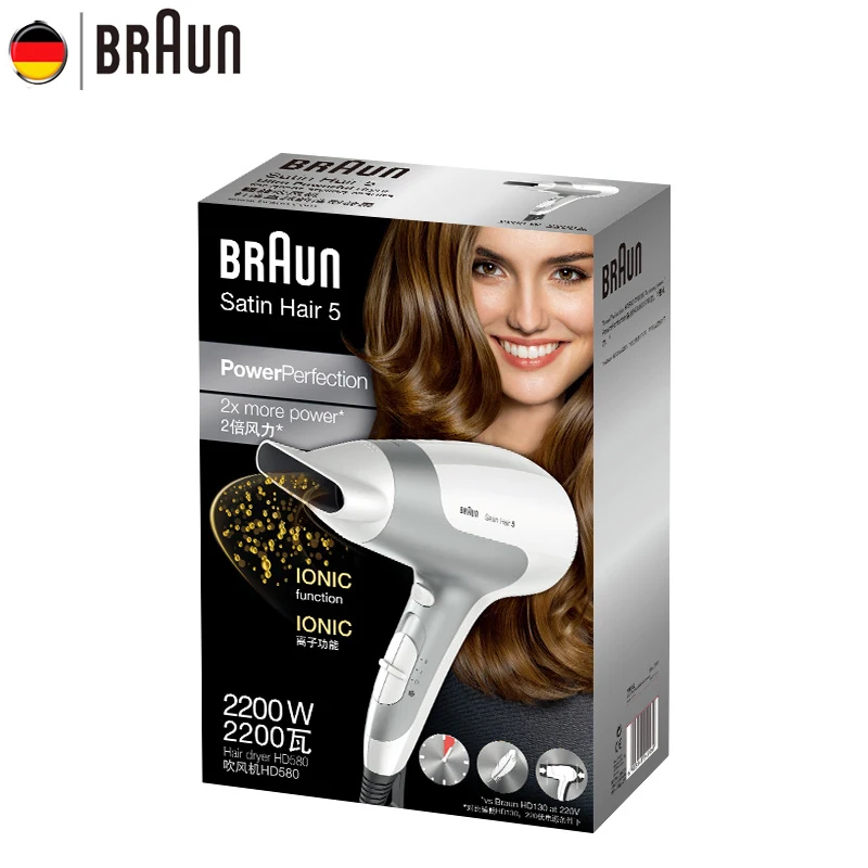 Фен для волос Braun, нескладная ручка, Электрический анион, Ультра тихий, быстрая сушка, гладкий и стильный дизайн, средство защиты волос HD580