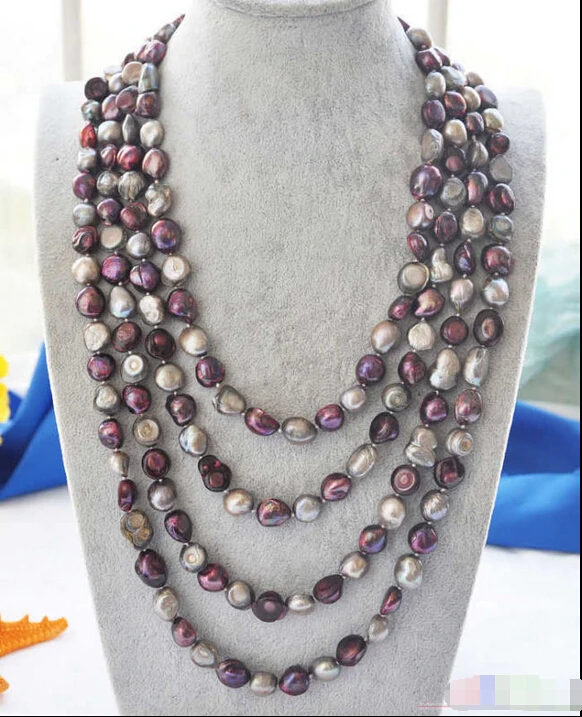 

FREE SHIPPING>>>@ P4006 100" 14mm gray purple baroque freshwater pearl necklace ^^^@^Noble style Natural Fine jewe hot new