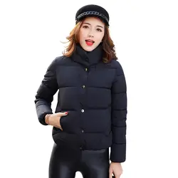 Wmswjh 2019 Новая женская зимняя куртка модное короткое хлопковое пальто однотонное тонкое однобортное хлопковое пальто парки WJM273