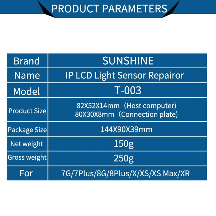 SUNSHINE T-003 светильник Сенсор программист Авто Яркость восстановить коробка ЖК-дисплей Экран EEPROM IC Инструменты для iPhone 7/7 P/8/8 P/X/XR/XS MAX