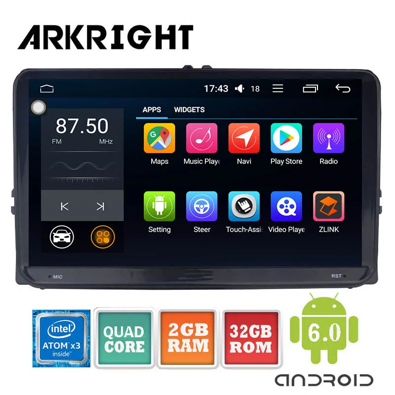 ARKRIGHT 9 дюймов 2 Din головное устройство для VW Android 6 0 Автомобильный аудио стерео GPS