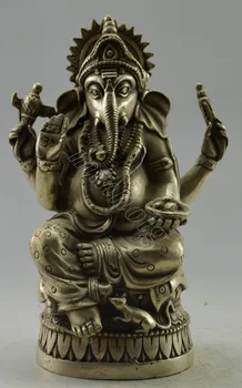 

Collectible Decorated Old Handwork Tibet Silver India Wealth Elephant God Statue