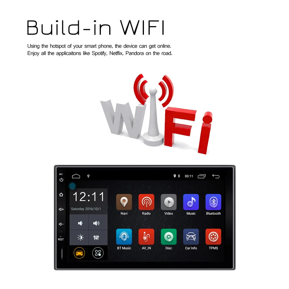 Clearance Android 7.1 Car Multimedia Player 7 inch 1024 x 600 Touch Screen 2DIN 1G+16G Video Player Support AM/FM WIFI Steer wheel control 3