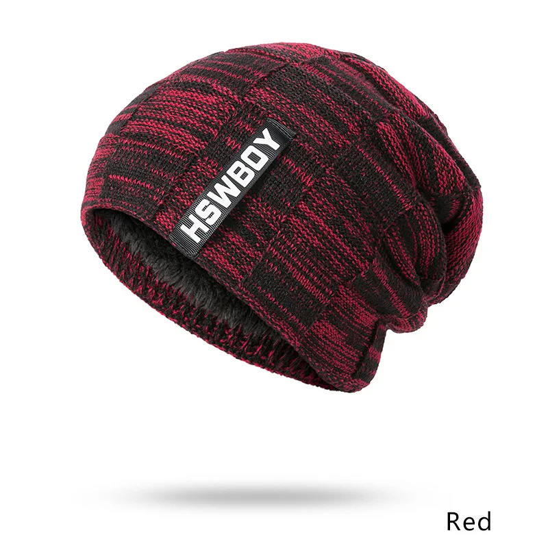 IWINTER, 2 шт., зимняя теплая шапка, шарф, набор для мужчин, Skullies Beanies, плюс бархат, толстая зимняя шапка, шарф, вязаная шапка, шапочка унисекс - Цвет: Red Hat