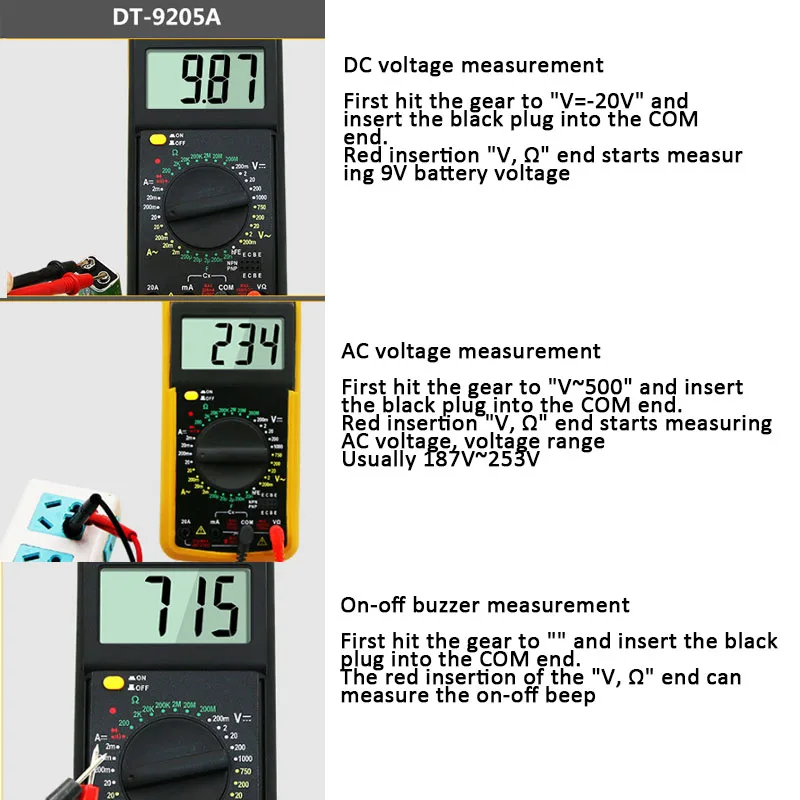1 шт. ЖК-цифровой мультиметр-9205A AC/DC ток амперметр напряжение Сопротивление Емкость Вольт Ампер Ом метр с тестером зонд