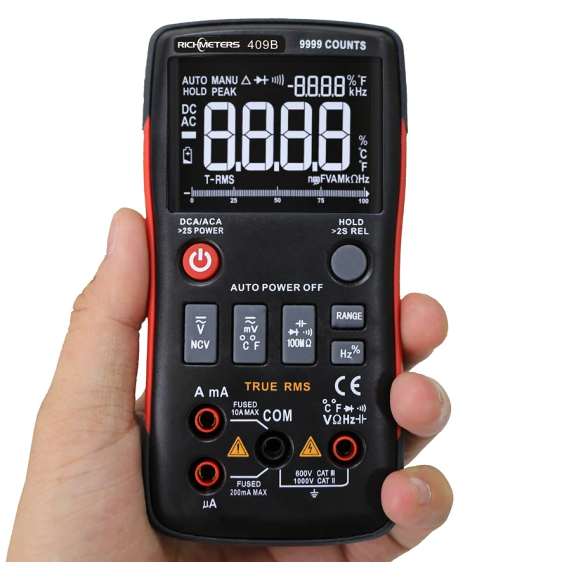 Цифровой мультиметр с истинным значением RM409B, кнопка 9999 отсчетов с аналоговым графом переменного/постоянного тока, амперметр тока Ом