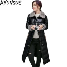 AYUNSUE женские куртки из мягкой искусственной кожи, новинка 2918, зимнее длинное теплое пальто из искусственного меха, женское пуховое хлопковое пальто размера плюс LX949