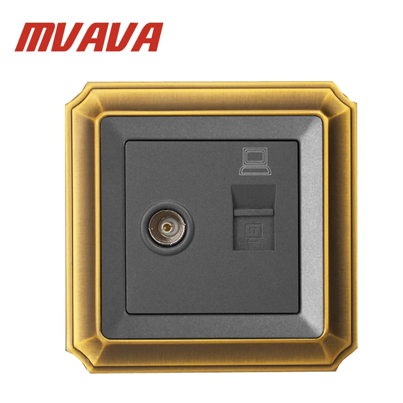 

MVAVA TV/Television Aerial + Network Ethernet LAN RJ45 PC/Computer Wall Socket Coaxial Outlet,Luxury Decorative Bronzed panel