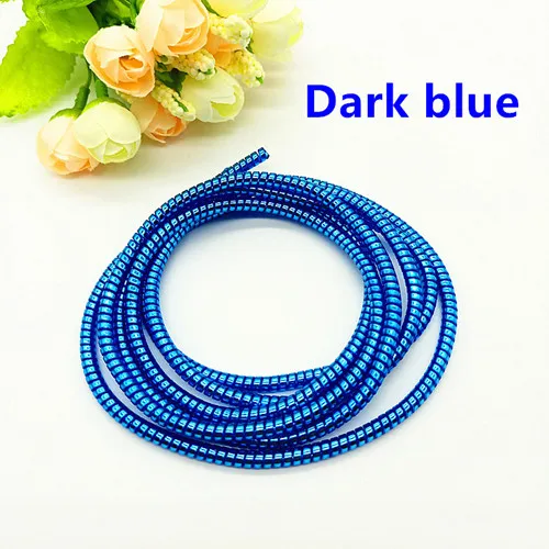 dark blue 50 шт./лот покрытие блёстки 1,5 м ТПУ спираль зарядка через usb кабель Шнур протектор кабель органайзер для провода защита для iphone Android - Цвет: dark blue