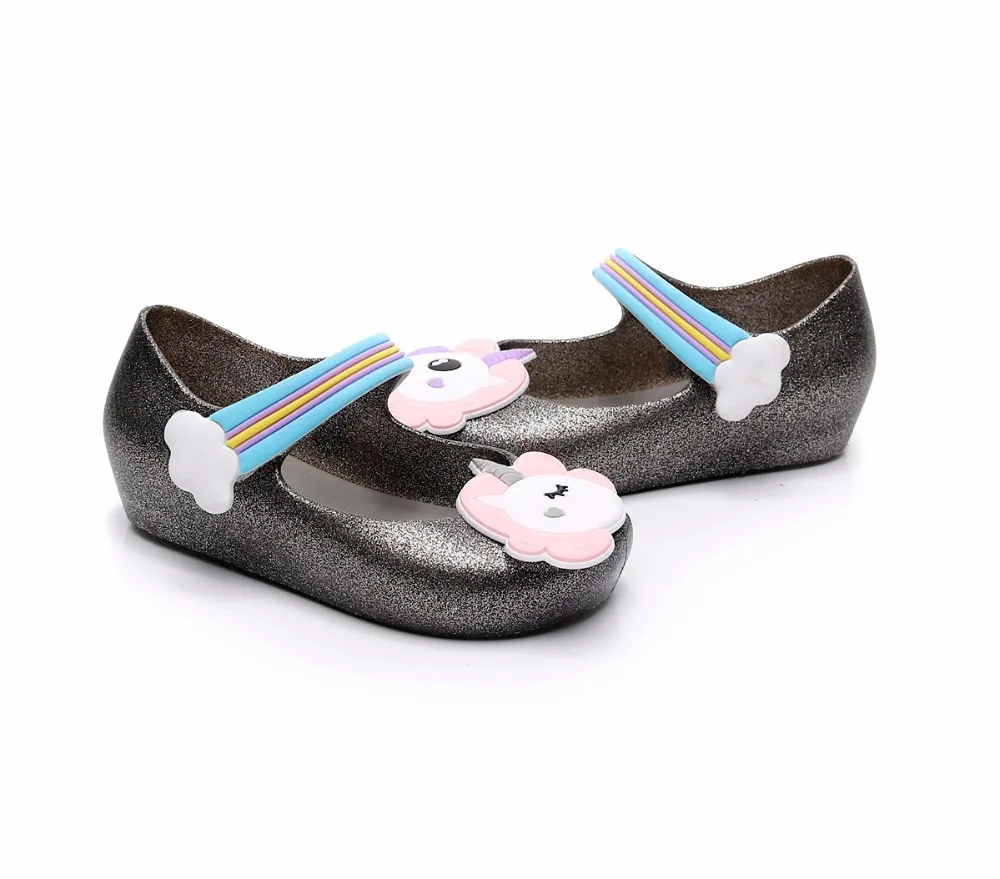 Милые сандалии для девочек; прозрачная обувь принцессы с единорогом для малышей; zapatos; мягкие сандалии с декором из мультфильма; пляжные сандалии для детей